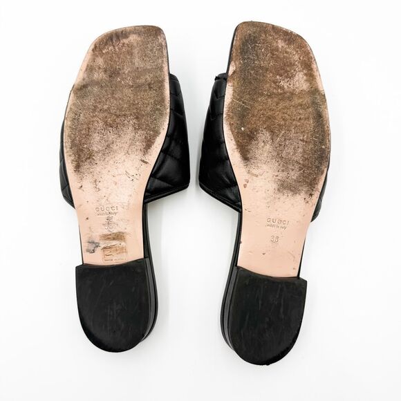 Gucci GG Marmont Quilted Chevron Black Leather Sandals Mules Flats - Picture 11 of 14